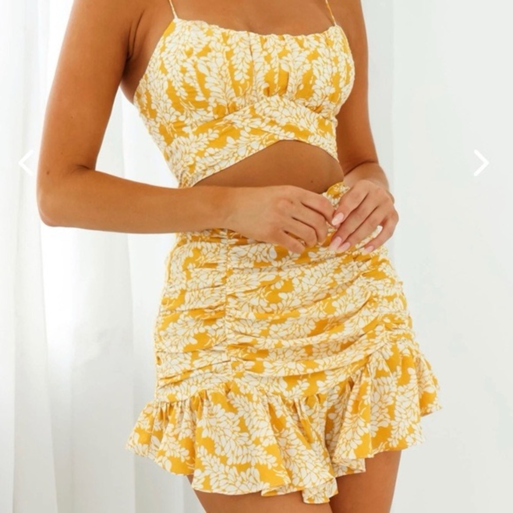 Yellow Floral Women's Top and Skirt- Linka set from Selfie Leslie